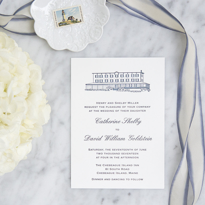 Chebeague Island Inn Letterpress Wedding Invitation by Scott Cline Designs
