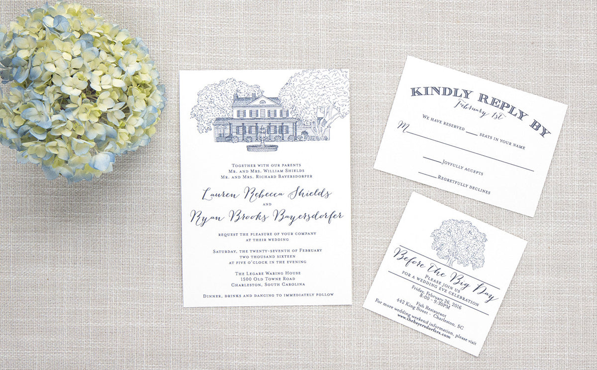 Legare Waring House Wedding Invitation in Charleston, SC by Scotti Cline Designs