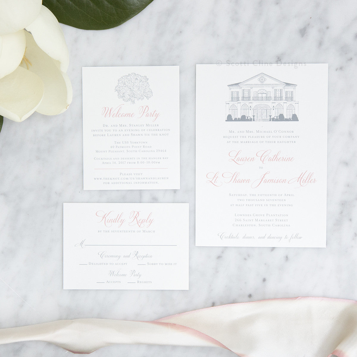 Lowndes Grove Wedding Invitation by Scotti Cline Designs