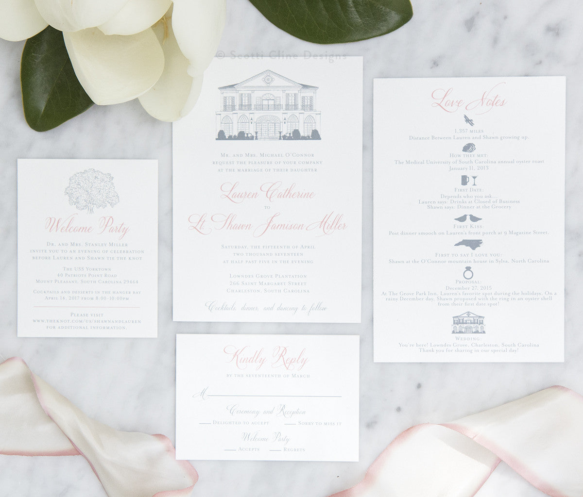 Lowndes Grove Wedding Invitation by Scotti Cline Designs