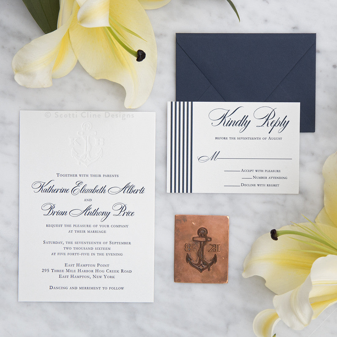 Classic Monogram Letterpress Wedding Invitation - Scotti Cline Designs