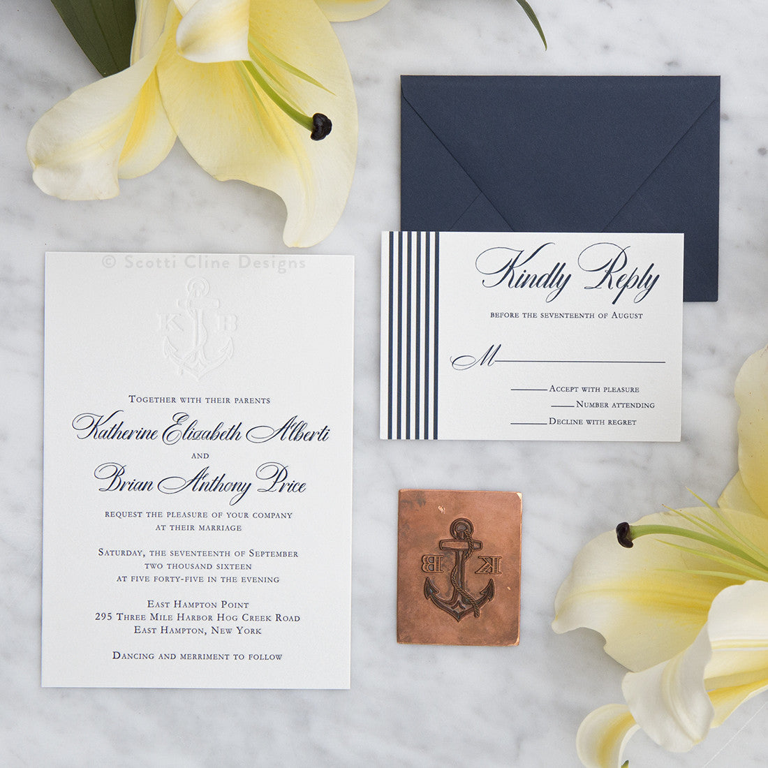 Nautical Letterpress Wedding Invitation by Scotti Cline Designs
