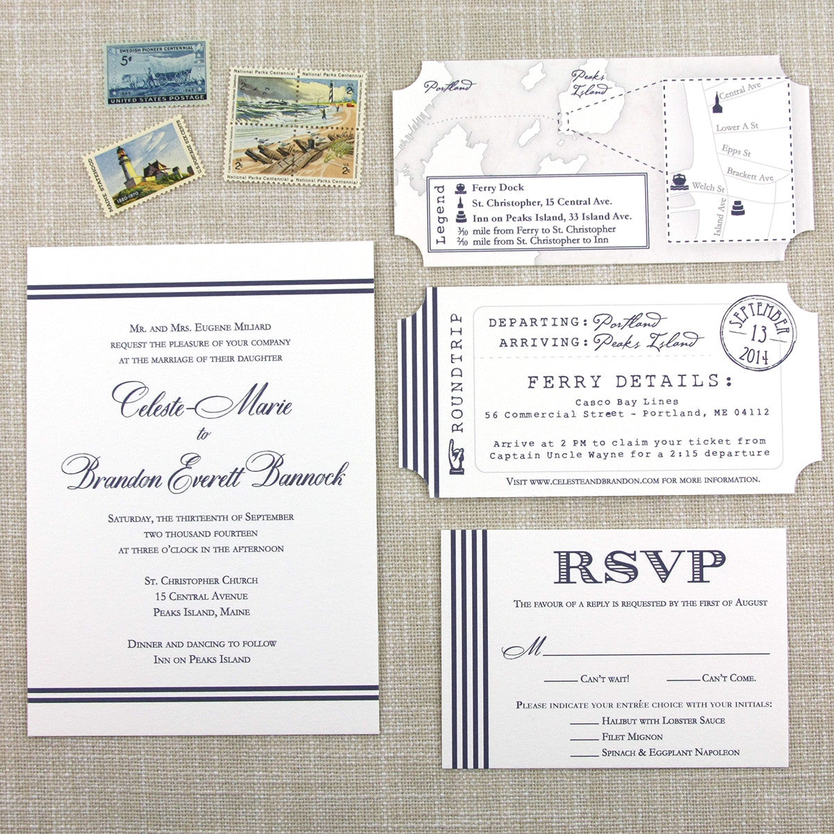 Nautical Stripe Maine Wedding Invitation by Scotti Cline Designs