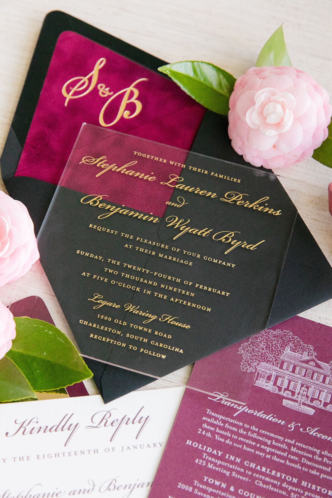 Acrylic and Gold Foil Wedding Invitation - Scotti Cline Designs