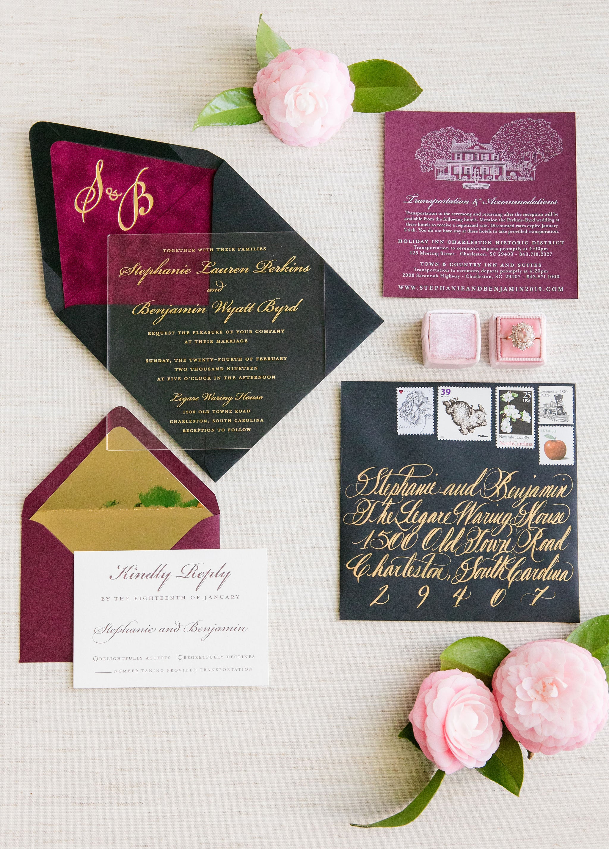 Acrylic and Gold Foil Wedding Invitation - Scotti Cline Designs