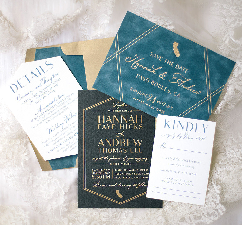 Gold Foil Deco Wedding Invitation