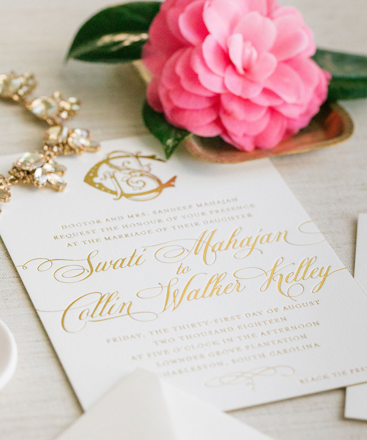 Monogram Gold Foil Wedding Invitation by Scotti Cline Designs | Photo by Dana Cubbage Weddings