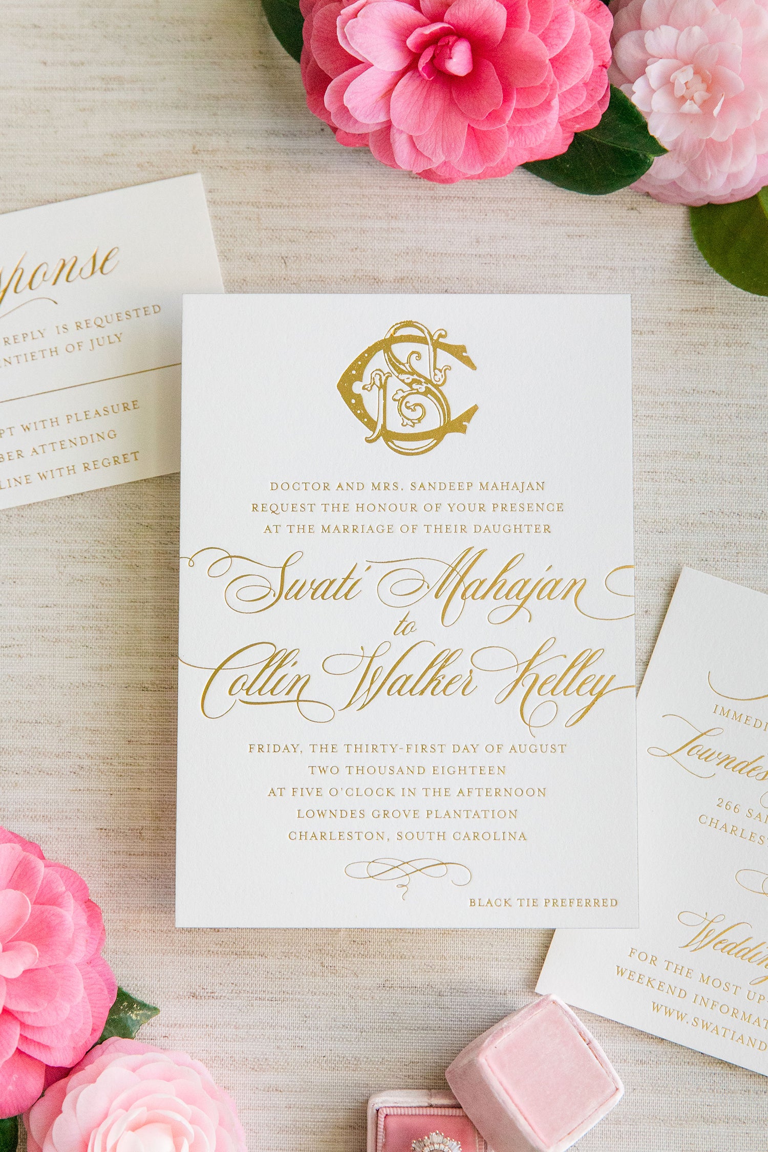 Floral Monogram Wedding Invitation, Photo Card