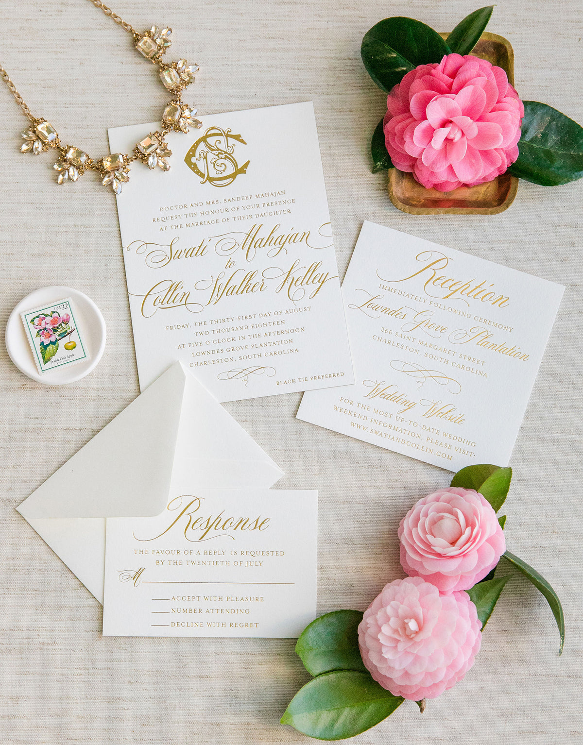 Monogram Gold Foil Wedding Invitation by Scotti Cline Designs | Photo by Dana Cubbage Weddings