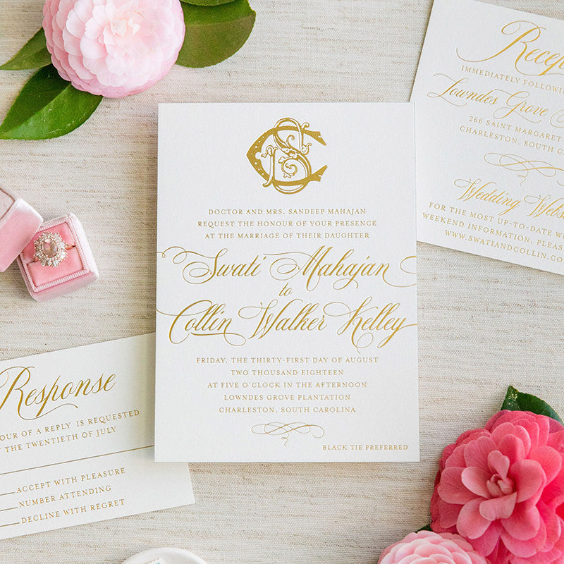 Monogram Gold Foil Wedding Invitation by Scotti Cline Designs | Photo by Dana Cubbage Weddings