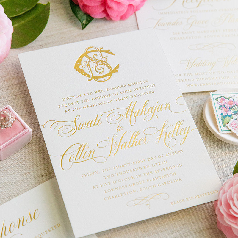 Classic Monogram Letterpress Wedding Invitation - Scotti Cline Designs