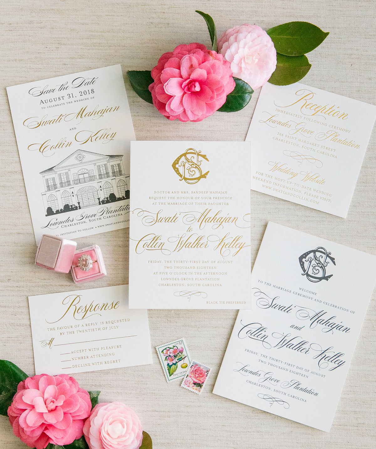 Monogram Gold Foil Wedding Invitation by Scotti Cline Designs | Photo by Dana Cubbage Weddings