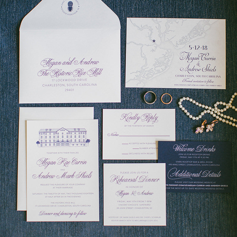 Historic Rice Mill Wedding Invitation by Scotti Cline Designs - photo by Taylor Rae Photography