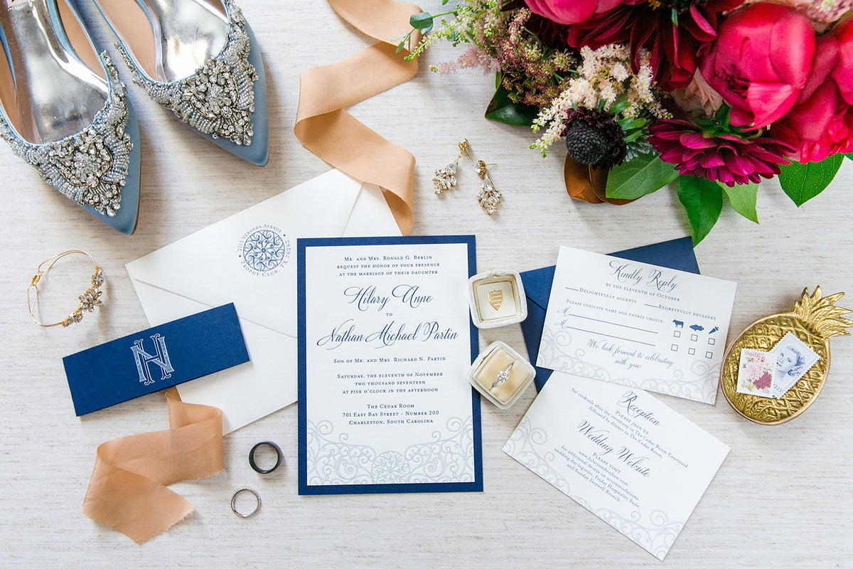 Letterpress Iron Gate Scrollwork Invitation by Scotti Cline Designs - Photo by Dana Cubbage Weddings