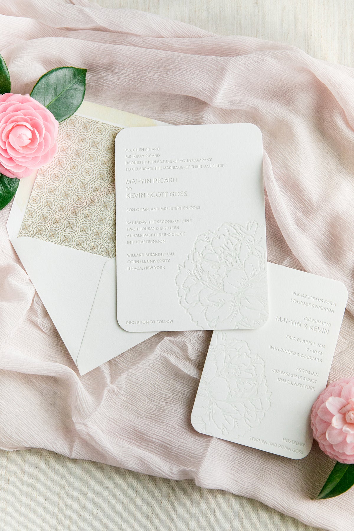 Modern Letterpress Peony Invitation by Scotti Cline Designs | Photo by Dana Cubbage Photography