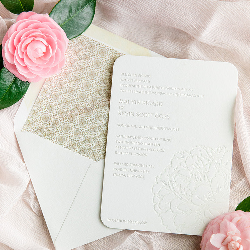 Modern Letterpress Peony Invitation by Scotti Cline Designs | Photo by Dana Cubbage Photography