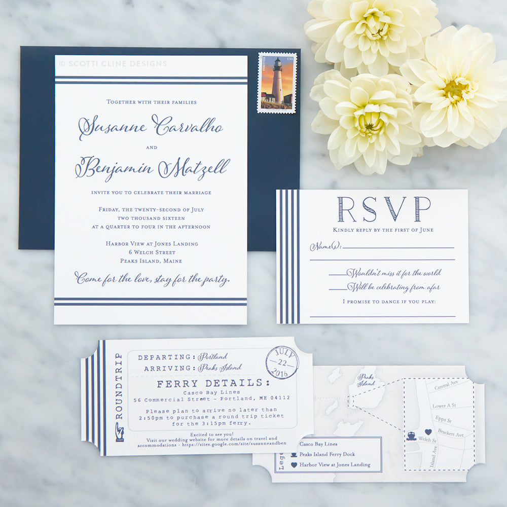 Nautical Stripe Maine Wedding Invitation by Scotti Cline Designs