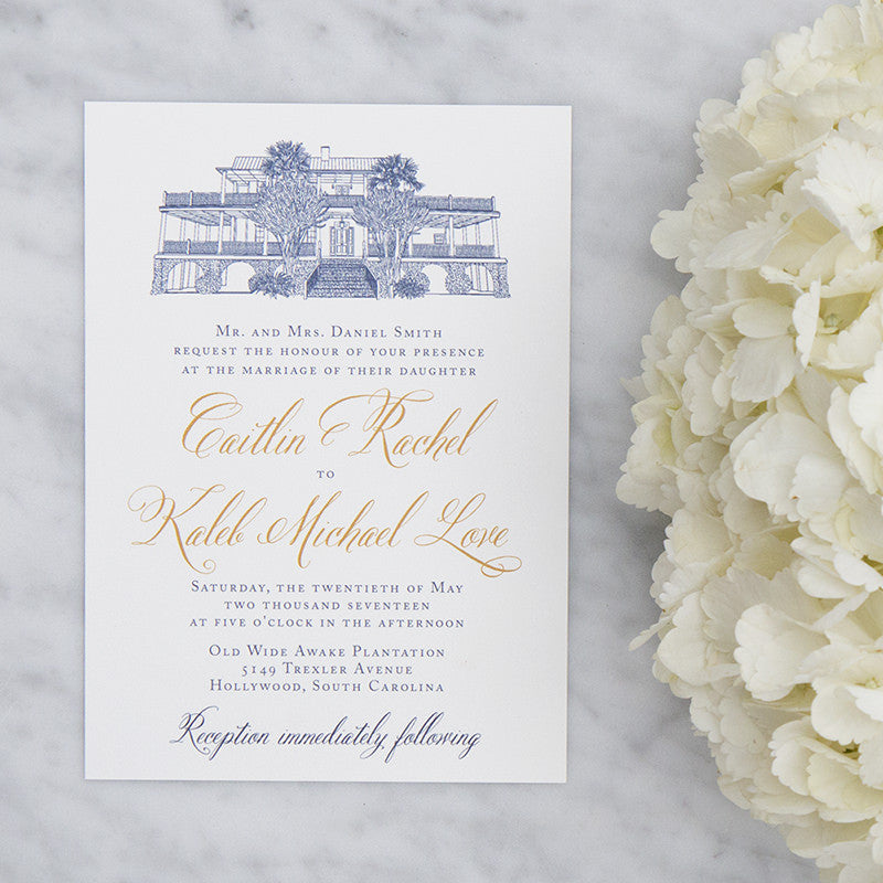 Old Wide Awake Plantation Wedding Invitation by Scotti Cline Designs