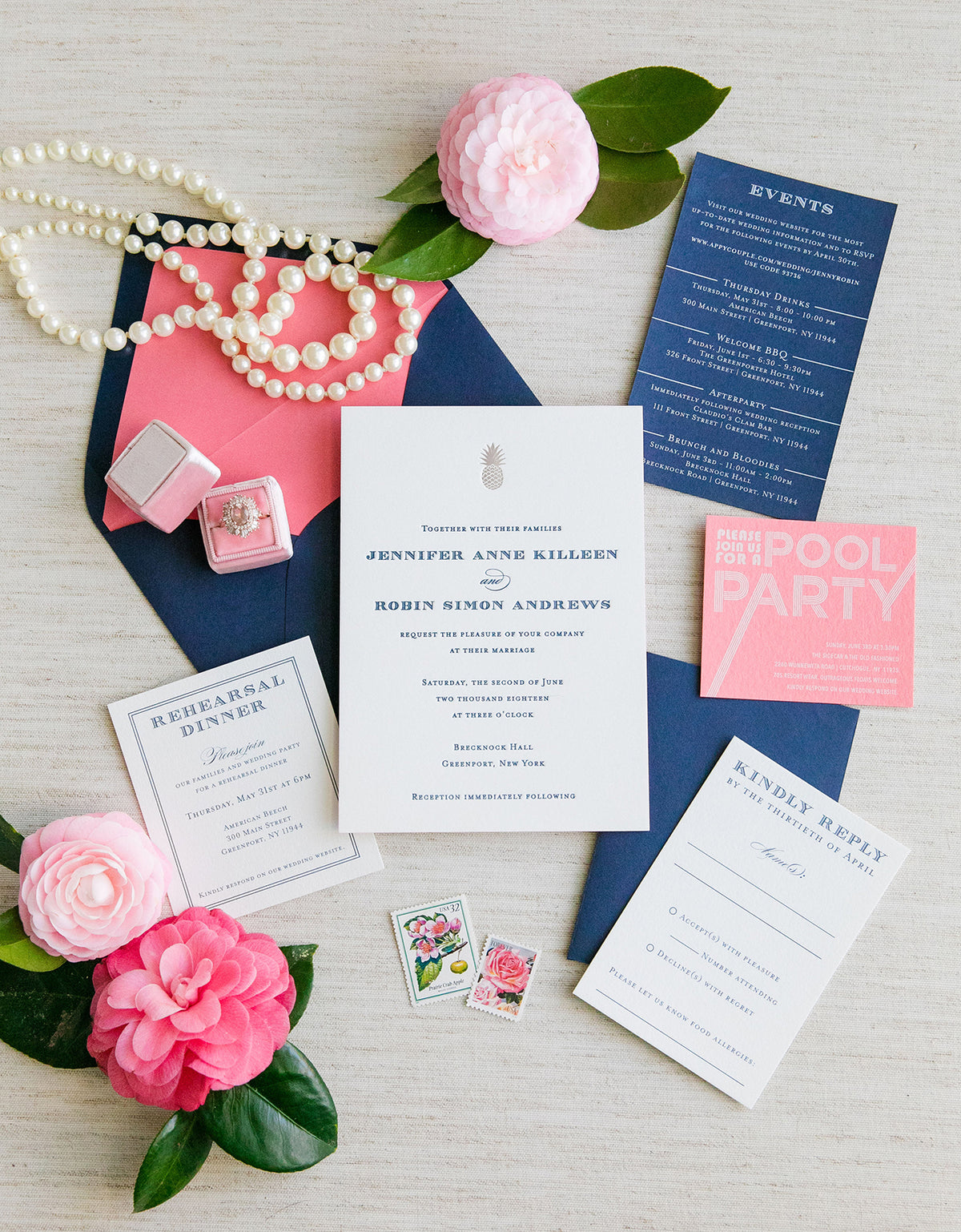 Pineapple and Navy Letterpress Wedding Invitation by Scotti Cline Designs | Photo by Dana Cubbage Weddings