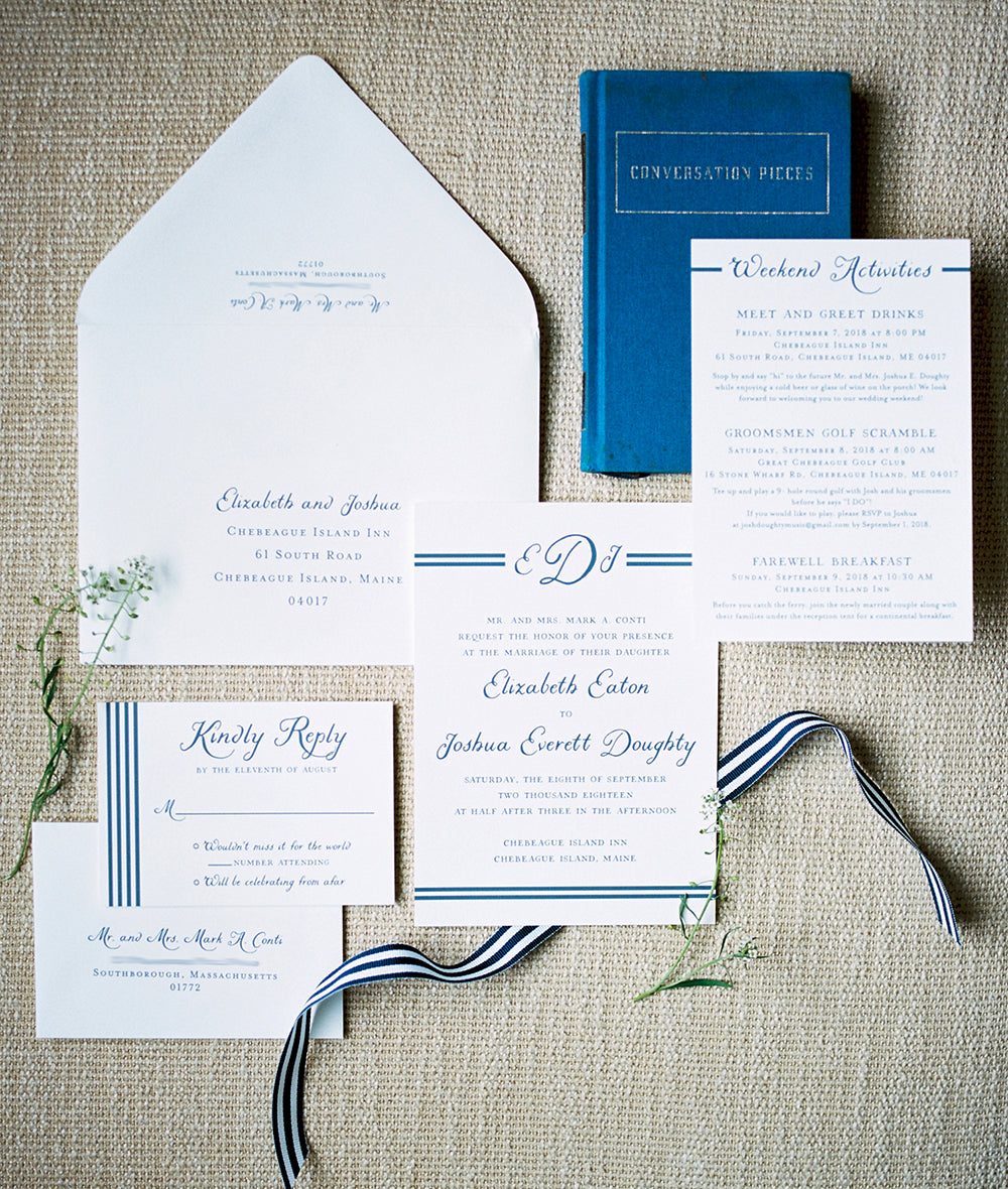 Nautical Stripe Maine Wedding Invitation
